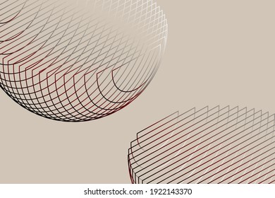 Modern wireframe vector design. 3d abstract elements with connected lines. Grid gradient illustration