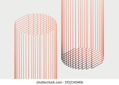 Modern wireframe vector design. 3d abstract elements with connected lines. Grid gradient illustration