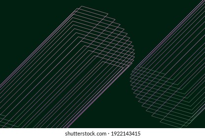 Modern wireframe vector design. 3d abstract elements with connected lines. Grid gradient illustration