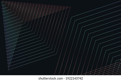 Modern wireframe vector design. 3d abstract elements with connected lines. Grid gradient illustration on black background