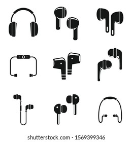 Modern wireless earbuds icons set. Simple set of modern wireless earbuds vector icons for web design on white background