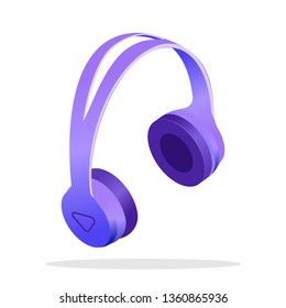 Modern Wireless Headphones Isometric Illustration. Realistic Earphone Device. 3d DJ Accessory for Listening Music. Digital Technology, Gadget Producing Sound, Audio. Isolated Portable Equipment