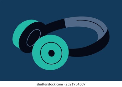 Fones de ouvido sem fio modernos para música e áudio, jogos de vídeo, design elegante e portabilidade. Ilustração de vetor plano para tecnologia, som e tema de gadget, clipart colorido isolado no fundo escuro