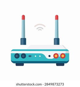 A modern wireless router featuring two antennas and signal indicator lights, representing internet connectivity and network technology.