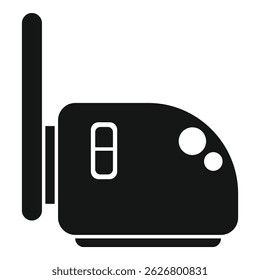 Ícone moderno de roteador sem fio para conexão de rede e internet, ilustração vetorial em preto-e-branco, simbolizando tecnologia e comunicação, adequado para uso em escritórios residenciais e empresas