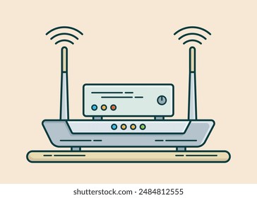Modern wireless router with internet modem flat and line illustration design