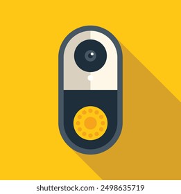 Modern wireless smart video doorbell is mounted on a bright yellow wall, providing security and peace of mind