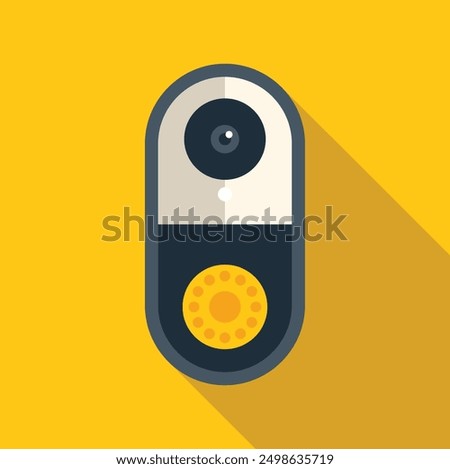 Modern wireless smart video doorbell is mounted on a bright yellow wall, providing security and peace of mind
