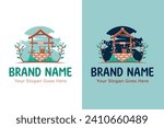 modern Wishing well illustration vector logo design