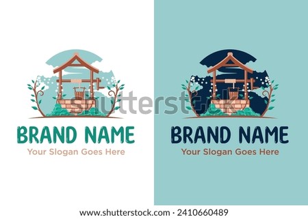 modern Wishing well illustration vector logo design