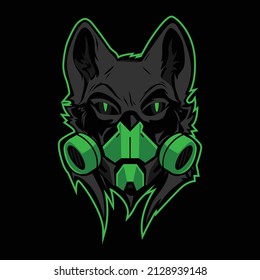 Icono moderno de la caricatura del vector de la cabeza del lobo con máscara de gas