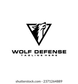 modern wolf triangle defense vector logo. iconic, strong, elegant, modern and powerful. can be used for defense, security, real estate, gaming and other businesses