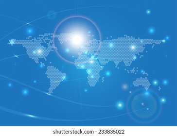 Modern Wolrd Map on Blue Abstract Background. Vector illustration.