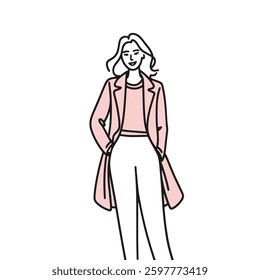 A modern woman with confidence and style, depicted in a minimalist and elegant design