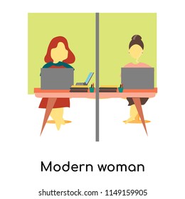 Modern woman coworking in the office vector vector isolated on white background for your web and mobile app design, Modern woman coworking in the office vector logo concept