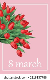 Modern Woman day 8 March holiday card. Spring floral vector illustration. Greeting realistic tulip flowers template, luxury flower background, international women day concept flyer, party design