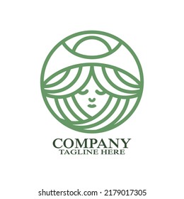 Modern woman in a hat logo. Vector illustration