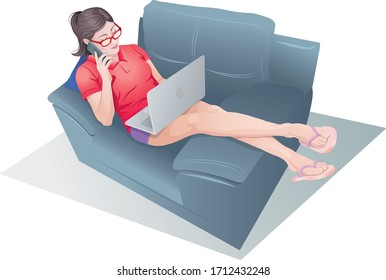 
modern woman home office work by coronavirus curant