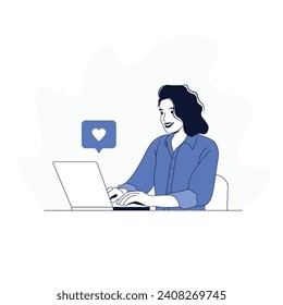 Modern woman with laptop. Business illustration in flat style.