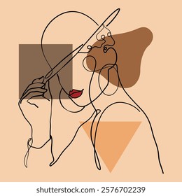 Modern Woman Line Art Illustration with Background