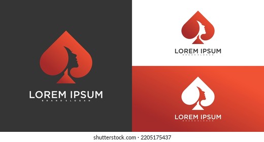 Modern Woman Logo Design With Creative Spade Shape Concept Premium Vektor