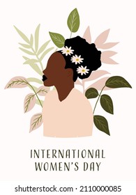 Modern woman portrait in minimal boho style. minimalist feminine poster for women's day celebration