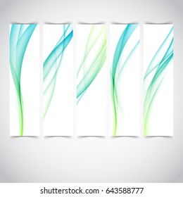 Modern womanly soft swoosh lines perfect cards collection. Bright smooth transparent wave pattern flyers. Vector illustration