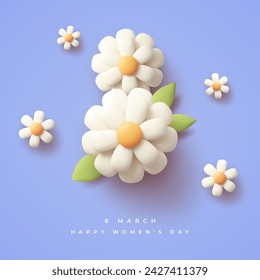 Modern Women's Day banner with 3d 8 number. Vector illustration.