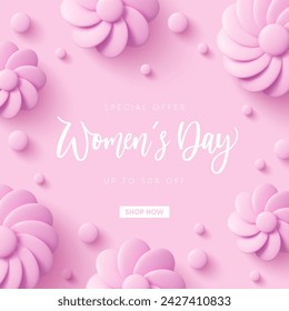 Modern Women's Day banner with beautiful decor elements. 8 march Vector illustration.