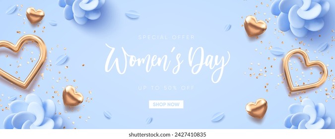 Modern Women's Day banner with beautiful decor elements. 8 march Vector illustration.