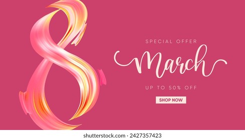 Modern Women's Day banner with elegant 8 number. Vector illustration.