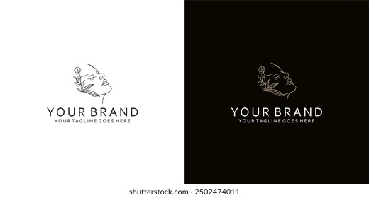 A modern women's face logo with simple line elements gives the impression of simple, feminine and luxury