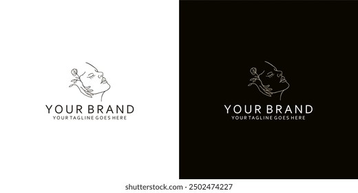 A modern women's face logo with simple line elements gives the impression of simple, feminine and luxury