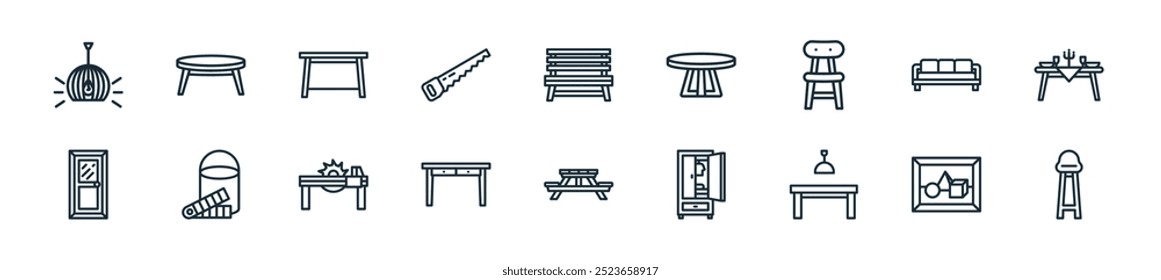 perfeito para desenhos de ui lineares com vetor alta cadeira, imagem, mesa de jantar, guarda-roupa, piquenique, mesa, serra de mesa e mais ícones para aplicativos móveis e web.