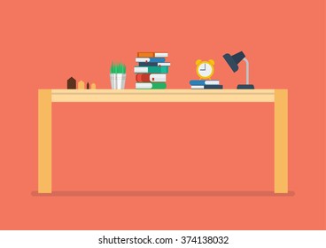 Modern wood table in flat style