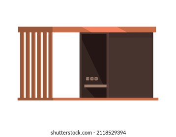 Modern wooden city park gazebo with usb socket flat vector illustration