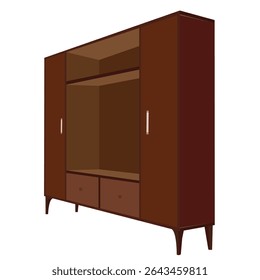Modern Wooden Entertainment Center with Storage Cabinets and Drawers, Minimalist TV Wall Unit for Living Room, Contemporary Furniture Isolated on White Background Illustration

