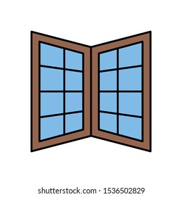 Modern Wooden Glass Semi Open Lounge Hall Door Enterance Vector Icon Design Concept