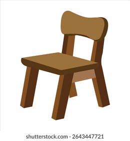 Modern Wooden Kids Chair with Curved Backrest, Child-Sized Seating for Playroom or Nursery, Minimalist Children’s Furniture Isolated on White Background Illustration


