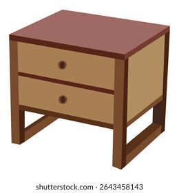 Noturno de madeira moderno com duas gavetas, mesa de cabeceira minimalista para o armazenamento do quarto, mobília contemporânea isolada na ilustração branca do fundo

