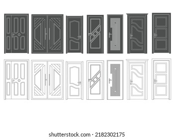 Modern wooden opened and closed door vector in different positions realistic set isolated illustration. Flat Door Vector Collection Pro Vector.  House door icon. Simple illustration of house door vect