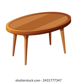 Modern Wooden Oval Coffee Table Vector Illustration on White Background.