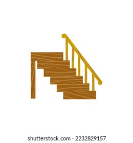 Modern wooden staircase with railings, cartoon, decorative wooden steps, home decoration items