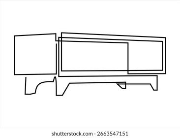 Mesa de madeira moderna. Ilustração gráfica vetorial de design de desenho de linha única. Art. ícone de linha-desenho de linha contínua. Traçado editável.	
