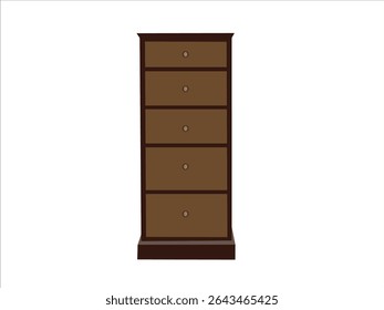 Modern Wooden Tallboy Dresser with Five Drawers, Minimalist Vertical Storage Chest for Bedroom or Closet, Contemporary Furniture Isolated on White Background Illustration

