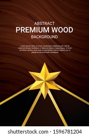 Modern wooden theme background template with golden star & triangle base. Vector illustration.	