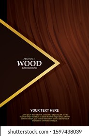 Modern wooden theme background template with golden triangle cover. Vector illustration.	