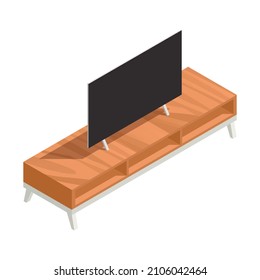 Modern wooden tv cabinet in loft style on white background isometric vector illustration