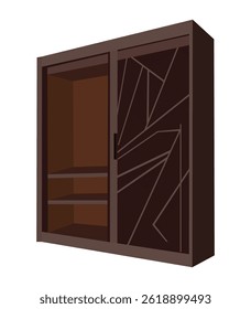 Modern wooden wardrobe with geometric pattern design and sliding doors