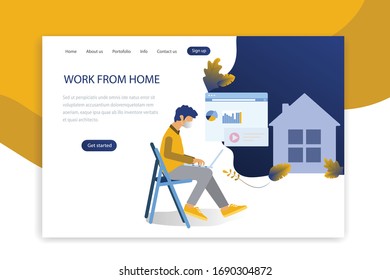 
Modern work from home design concepts to homework website development. Landing page template. Business management, online communication and finance. Vector illustration.